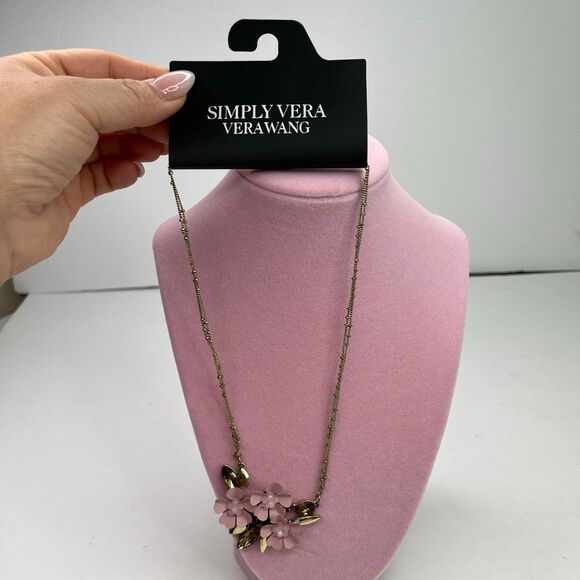 Necklace Simply Vera Wang Pink floral Rhinestones necklace #589 - Picture 6 of 10